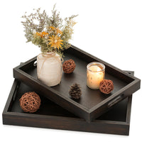 1 x Brand New Hanobe decorative tray, wooden tray, serving tray decorative plates, wooden, rectangular, black, brown, trays, 2 pieces, vintage wooden plates with handle, serving trays for candles, coffee table decoration - RRP €30.98