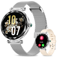 1 x RAW Customer Returns Fitonme Smartwatch Women Round with Telephone Function, 1.19 Inch AMOLED Display Fitness Watch with 100 Sports Modes Heart Rate Monitor SpO2 Sleep Monitor, IP68 Waterproof Sports Watch Silver - RRP €59.99