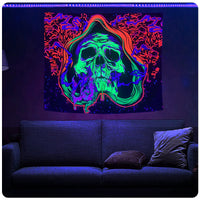 10 x Brand New Roninkier Tapestry Skeleton Blacklight Wall Hanging Cotton - Wall Towel Psychedelic Uv Reactive Bedspread Tapestry Hippie for Bedroom Aesthetic Decoration - RRP €249.9