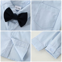 1 x RAW Customer Returns ZOEREA Baby Boys Clothing Set Suit Gentleman Festive Baptism Wedding Long Sleeve Dress Shirt Bowtie Vest Boutonniere Suspenders Blue, 18-24 Months - RRP €41.99