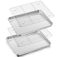 1 x RAW Customer Returns Herogo Baking Tray with Cooling Rack Set, Stainless Steel Cake Tray with Cake Rack 2 Baking Trays, 2 Cooling Racks , Rectangular Small Oven Tray with Oven Rack Cooling Rack 26.5x20.5 cm  - RRP €13.99