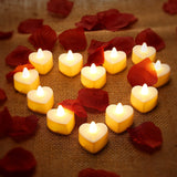 1 x RAW Customer Returns Pack of 12 Heart Shape LED Tea Light Candles Love LED Candles with 200 Silk Rose Petals Girls Artificial Petals for Valentine s Day Wedding Yellow Light, Dark Red Petal  - RRP €12.99