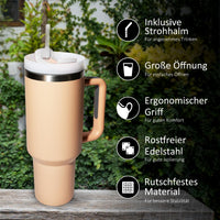 1 x RAW Customer Returns RiyeoTree 1182ml stainless steel drinking bottle with straw, coffee mug to go as 40oz tumbler - thermal mug with handle for hot and cold drinks - peach - RRP €20.16