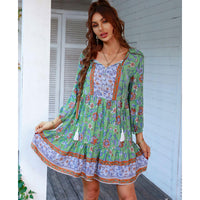 1 x RAW Customer Returns TcIFE Women s Bohemian Tunic Dress Beach Dress Summer Dresses Vintage Beach Tunic 3 4 Sleeve Round Neck Dress Floral Pattern Tunic Dresses Short Tops - RRP €43.36