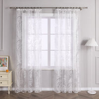 1 x RAW Customer Returns Delien voile burnout curtain with leaf pattern transparent curtain with ruffle tape living room curtains W x H 140 x 245 cm white 1 piece - RRP €27.99