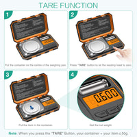 1 x RAW Customer Returns ORIA Digital Precision Scale, 50g 0.001g Milligram Scale, Precision Scale, Pocket Scale Jewelry Scale, Portable Mini Scale, 50g Calibration Weights Tweezers, Tare Function, LCD Display - Orange - RRP €20.64