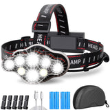 1 x RAW Customer Returns MLIAIMCE Headlamp, Super Bright Headlamp LED Rechargeable 18000 Lumens 8 LED 8 Modes with Red Light Warning Light Head Lamp, IPX4 Waterproof, Perfect for Camping, Fishing, Outdoor, Jogging, Work, Hiking - RRP €17.99