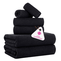 1 x RAW Customer Returns Casa Copenhagen Popcorn 6 Piece Towel Set - Black 600gsm 2 Bath Towels, 2 Hand Towels, 2 Wash Cloths Made from Soft Egyptian Cotton for Bathroom, Kitchen and Shower - RRP €45.65