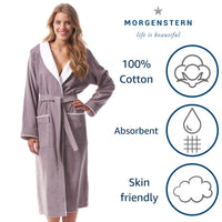 1 x RAW Customer Returns Morgenstern women s bathrobe with shawl collar, cotton terry velour, long, size S, beige grey - RRP €60.46