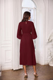 1 x RAW Customer Returns Women s Pleated Midi Dress Elegant Cocktail Dress Casual A-Line Dress Pleated Skirt with Belt M Wine Red CLK034A23-02 - RRP €49.99