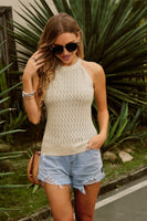 1 x RAW Customer Returns CURLBIUTY Women s Halterneck Knitted Tops Elegant Sleeveless Round Neck Party Slim Fit Casual Vest Apricot XL - RRP €23.22