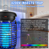 1 x RAW Customer Returns Electric insect killer, mosquito lamp 15W 4200V mosquito trap mosquito repellent with LED light, electric fly trap mosquito repellent, for mosquitoes, moths, flies, spiders, waterproof IPX4 - RRP €40.33