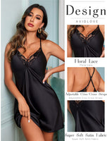 1 x RAW Customer Returns Avidlove Body Women Sexy Nightdress Lace Underwear Curvy Negligee Satin Backless Babydoll Black M - RRP €21.17