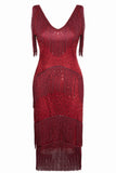 1 x RAW Customer Returns BABEYOND Women s 1920s Dress V Neck Sleeveless Sexy Transparent Waist Flapper Fringe Dress 20s Sequin Dresses Great Gatsby Cocktail Party Ladies Carnival Costume Dress Wine Red L  - RRP €53.53