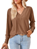 1 x RAW Customer Returns Beluring T-shirt women V neck long sleeve tops elegant plain long shirt brown L - RRP €30.99