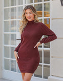 2 x Brand New Gyabnw winter dress women s knee-length knitted dress stand-up collar sweater dress long-sleeved winter mini dress leisure sweater dress, wine red XL - RRP €79.98