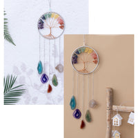 1 x RAW Customer Returns Mausouca Tree of Life Dream Catcher Natural Agate Gemstone Wall Hanging Window Garden Home Decor 7 Chakra Crystals  - RRP €25.2