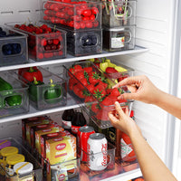 1 x RAW Customer Returns FINEW Refrigerator Organizer Set of 8, Stackable Storage Box, Small Refrigerator Boxes with Handle, Transparent Containers for Kitchens, Cabinets, Freezer, Pantry - BPA Free - RRP €30.24