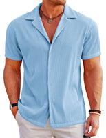 1 x RAW Customer Returns COOFANDY Men s Shirt Short Sleeve Leisure Shirt Summer Shirt Regular Fit Casual Business Shirt Beach Shirts Plain Basic Light Blue-1 3XL - RRP €30.8