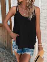 1 x RAW Customer Returns Tank Top Women s 2024 Summer Black Eyelet Spaghetti Tops Summer Fashion Sleeveless Shirt Women s XL - RRP €18.04