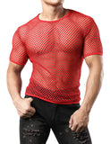 1 x RAW Customer Returns JOGAL Men s Transparent Mesh Short Sleeve Shirt Color Red L - RRP €24.0