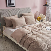 1 x RAW Customer Returns Freyamy Seersucker Bed Linen 155x220cm 2-Piece Khaki Embossed Stripes Structured Bedding Sets Plain Brushed Microfiber Soft Duvet Cover with Zipper and 1 Pillowcase 80x80cm - RRP €31.22