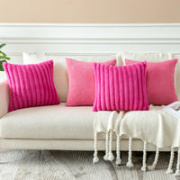 1 x RAW Customer Returns JOTOM decorative pillow covers 45 x 45 cm set of 4 soft cushion covers plain striped cushion covers for sofa office couch bedroom bed 45 x 45 cm, hot pink  - RRP €25.1