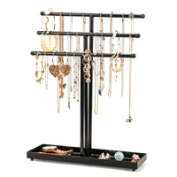 1 x RAW Customer Returns BELLE VOUS 3 Tier Black Metal Jewellery Organiser with Storage Tray - Tabletop Necklace Hanger - Jewellery Holder for Necklaces, Bracelets, Rings, Watches and Earrings - RRP €18.56