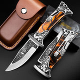 1 x RAW Customer Returns NedFoss TIGER-ROAR two-handed knife, legal carry-on pocket knife, 10cm folding knife with holster, heavy EDC knife with belt clip, sharp two-handed folding knife outdoor for collection gifts - RRP €34.26