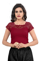 1 x Brand New Indian Ethnic Design Stretchable Cotton Lycra Maroon Tops Readymade Sari Blouses Short Sleeve Crop Top - RRP €22.98