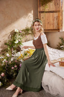 1 x RAW Customer Returns Women s Steampunk Skirt High Waist Drawstring Lace Hem Renaissance Maxi Skirt Army Green S - RRP €42.99