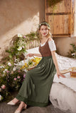 1 x RAW Customer Returns Women s Steampunk Skirt High Waist Drawstring Lace Hem Renaissance Maxi Skirt Army Green S - RRP €42.99