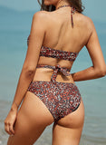 1 x Brand New SHEKINI Women Halter Two Piece Bikini Adjustable Bikini Top Front Cross Bandage Retro Print Low Waist Bikini Bottom Two Piece Swimsuit S Brown Leopard  - RRP €31.13