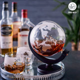 1 x RAW Customer Returns Oak Steel - XL Premium Globe Whiskey Decanter Set with World Map, 1500ml - Carafe with 2 Glasses, 4 Whiskey Stones More - Gift Set for Christmas - RRP €40.81