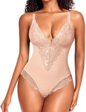 1 x RAW Customer Returns Werkiss Women s Slimming Flat Tummy Shapewear Bodysuit Invisible Lace Slimming Effect Beige 38 - RRP €40.06