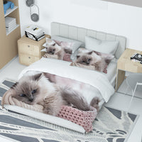 1 x RAW Customer Returns MIQEBX Cute Cat Bedding Set 200x200cm for Girls Boys Children 3D Pet Cat Microfiber Brown Duvet Cover Set Funny Animal Printed Bed Set Children s Room Decor - RRP €36.99