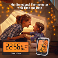 1 x RAW Customer Returns ThermoPro TP358-2 Bluetooth Hygrometer Indoor Set of 2 Room Thermometer with Time Night Light Humidity Meter with Recording Indoor Thermometer for Bedroom, Office, Wine Cellar, Greenhouse - RRP €40.31