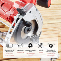 1 x RAW Customer Returns Cordless mini circular saw with guide rail - Rechargeable 12V battery - Maximum cutting depth 26mm 90 , 18mm 45 - Adjustable angle - Saw blade 85mm - incl. charger - 30 X16 cm - RRP €64.99