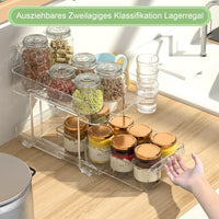 1 x RAW Customer Returns Polegas Kitchen Cabinet Kitchen Fridge Spice Organizer Multifunctional Acrylic with Sliding Drawer Sink Organizer Under Sink Shelf 2 Tier for Storage Jars, Spice Rack, Cosmetics - RRP €27.22