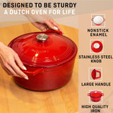 1 x RAW Customer Returns VeoHome Enameled Cast Iron Casserole Round or Oval Ultra Resistant Casserole, Induction Gas Oven Compatible Pot, Even Cooking, Authentic Flavors, Relief Lid Red, Round 6 Liters 28 cm  - RRP €63.76