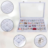 1 x RAW Customer Returns BELLE VOUS Jewelry Organizer Jewelry Box Gray, Velvet Box Glass Lid 24 Compartments Jewelry Storage Stackable Jewelry Box Drawers Adjustable for Rings, Necklaces, Bracelets, Earrings, Watches - RRP €19.99