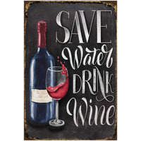 1 x RAW Customer Returns BA Market Vintage Tin Sign Save Water Drink Wine 20 x 30 cm Wall Sign for Caf Bar Home Retro Nostalgia Premium Metal Sign Wine Water Saying Holes for Wall Mounting - RRP €12.58