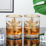 1 x Brand New Joeyan 300ml Hand Blown Whiskey Glasses with Snowflake Engraving and Gold Rim, Antique Design Tumbler for Rum, Whiskey and Spirits, Carved Drinkware for Weddings, Anniversaries, Christmas, Set of 2 - RRP €20.4