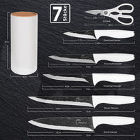 1 x RAW Customer Returns JIAUFU knife kitchen set, stainless steel knife block set, 7-piece knife set for kitchen, white knife sets for kitchen with block, anti-slip handle knife set with block, kitchen knife sets - RRP €60.48