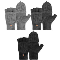 3 x Brand New SATINIOR 3 Pairs Winter Knitted Gloves, Convertible Fingerless Gloves, Knitted Fingerless Gloves with Cover, for Men and Women, Multicolored, classic colors black, dark gray, light gray - RRP €75.51