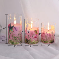 1 x RAW Customer Returns Eywamage Pink Hummingbird Flower Glass Flameless Pillar Candles with Remote Control, Flickering LED Battery Candles 3 Pack - RRP €27.22