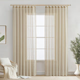 1 x RAW Customer Returns MIULEE Voile Curtains Curtains with Loops Linen Effect Semi-Transparent Curtains Elegant Simple Linen Look for Living Room Bedroom Set of 2, 140 245 H W , Beige - RRP €30.04