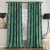 1 x RAW Customer Returns MIULEE Velvet Curtain with Gold Foil Leaves Pattern, Set of 2 Curtains Velvet Emerald Green with Back Loops and Rod Pocket, Thick Curtain Opaque Velvet Curtains for Bedroom, Each H280 X W140cm - RRP €50.41