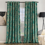 1 x RAW Customer Returns MIULEE Velvet Curtain with Gold Foil Leaves Pattern, Set of 2 Curtains Velvet Emerald Green with Back Loops and Rod Pocket, Thick Curtain Opaque Velvet Curtains for Bedroom, Each H225 X W140cm - RRP €44.36