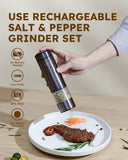 1 x RAW Customer Returns Sangcon Electric Pepper and Salt Mill Set - USB Rechargeable - Automatic Black Peppercorn and Sea Salt Spice Mill Set with Adjustable Coarseness - One Hand Operation - LED Light - RRP €29.5